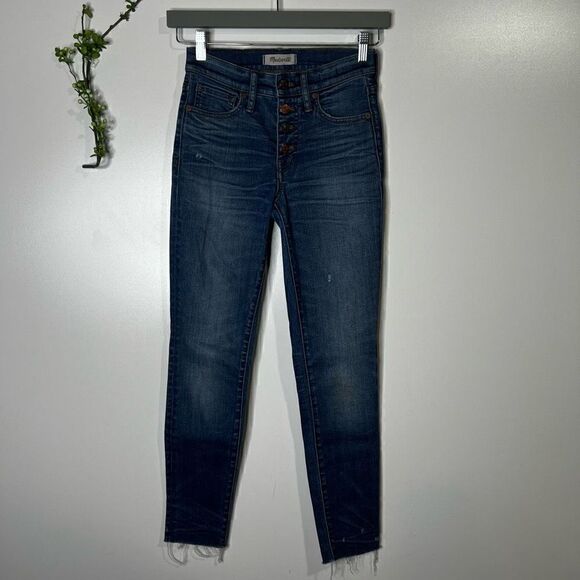 Madewell Womens Denim Jeans High Rise Skinny Button Fly Blue Wash Size 24 - Picture 2 of 11